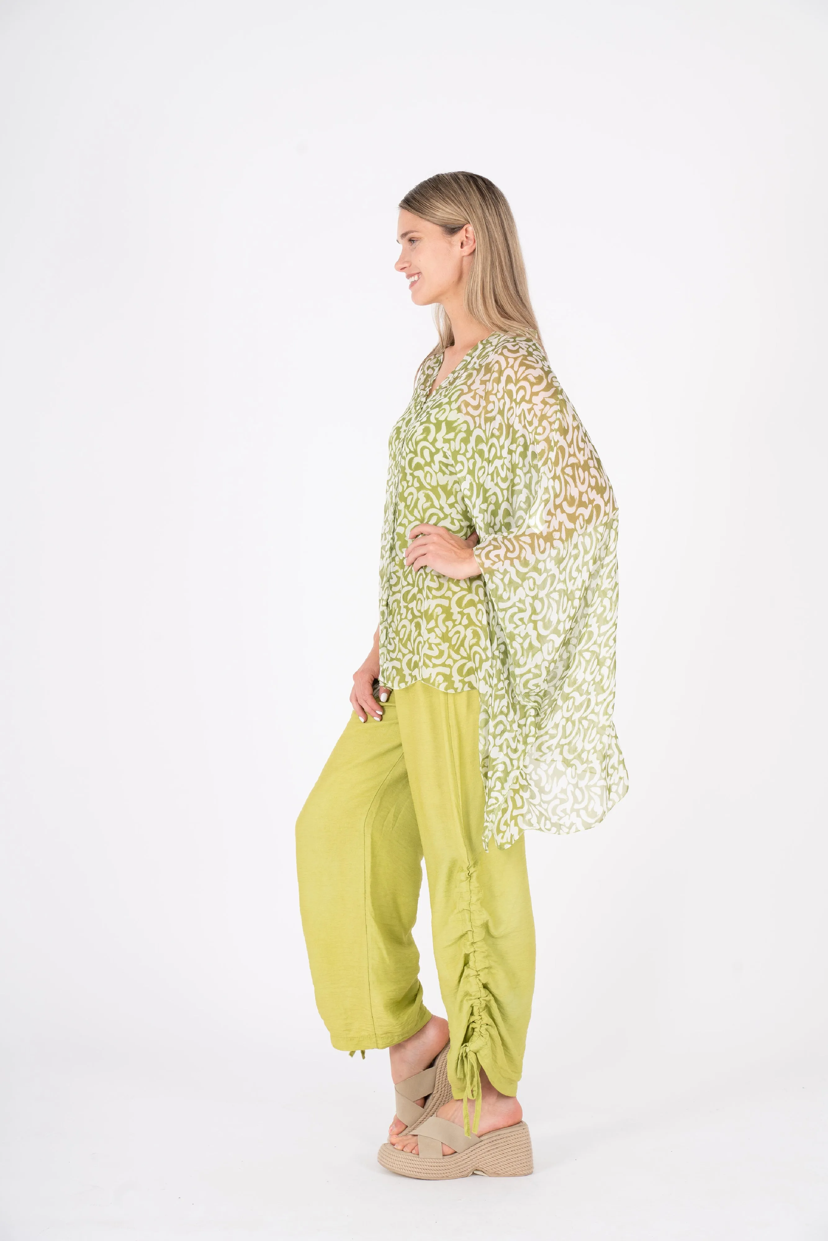 M Made in Italy  Ladies Woven Shirt  Green Combo