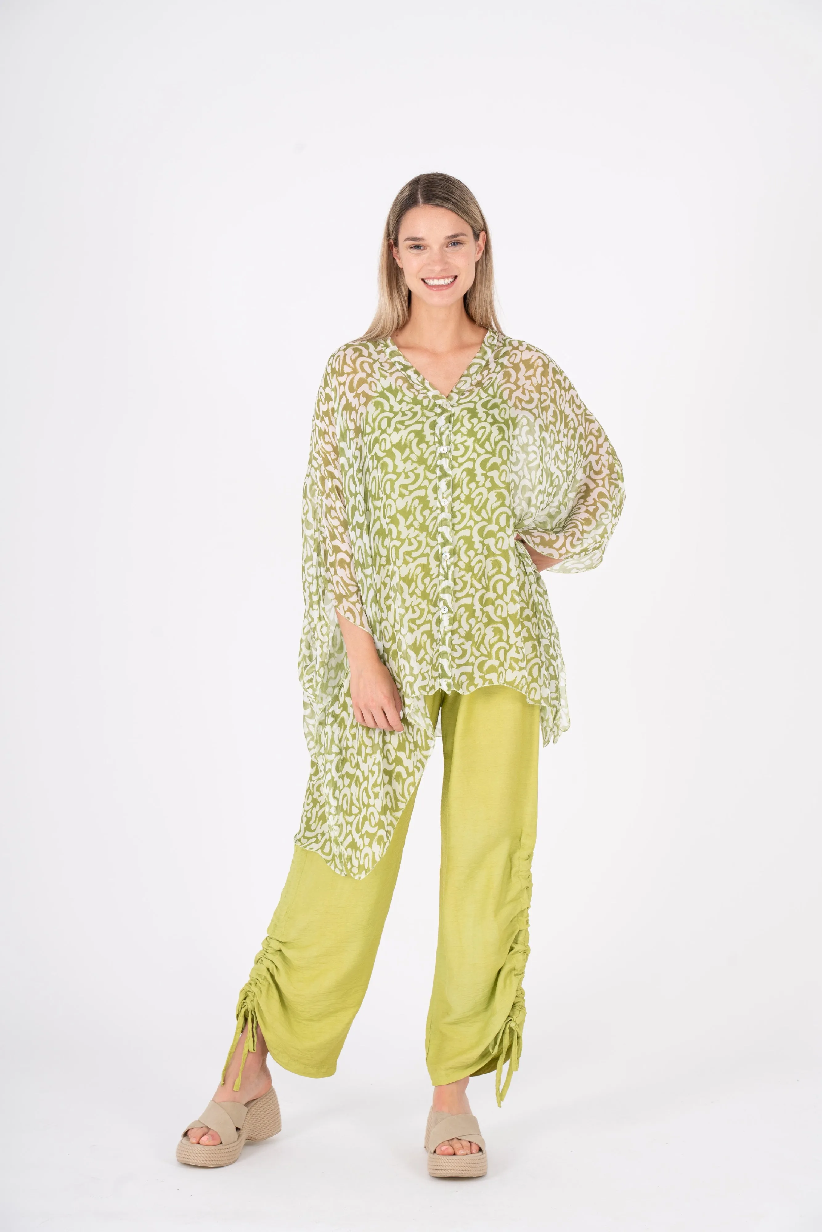 M Made in Italy  Ladies Woven Shirt  Green Combo
