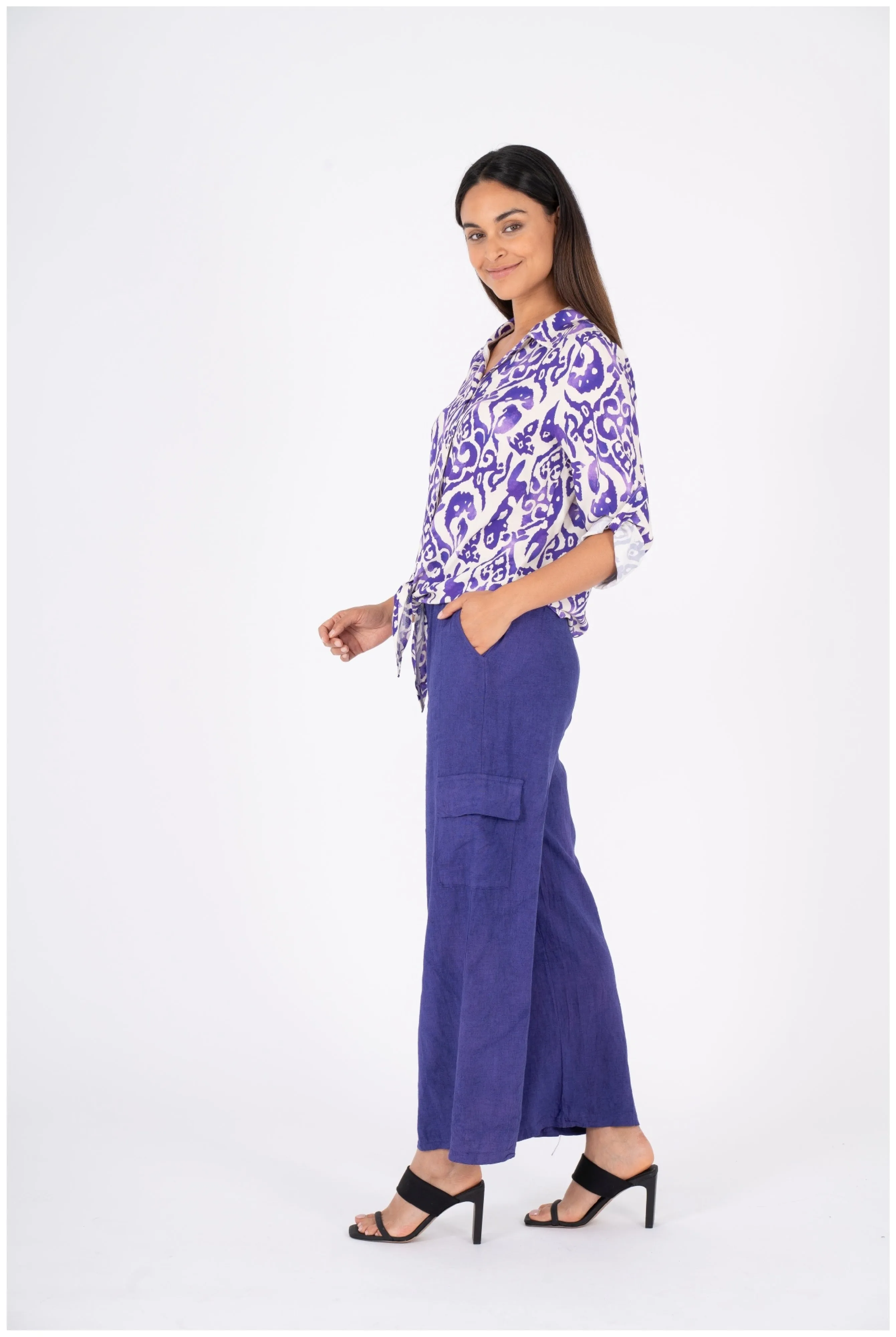 M Made in Italy  Ladies Woven Shirt  Viola Combo