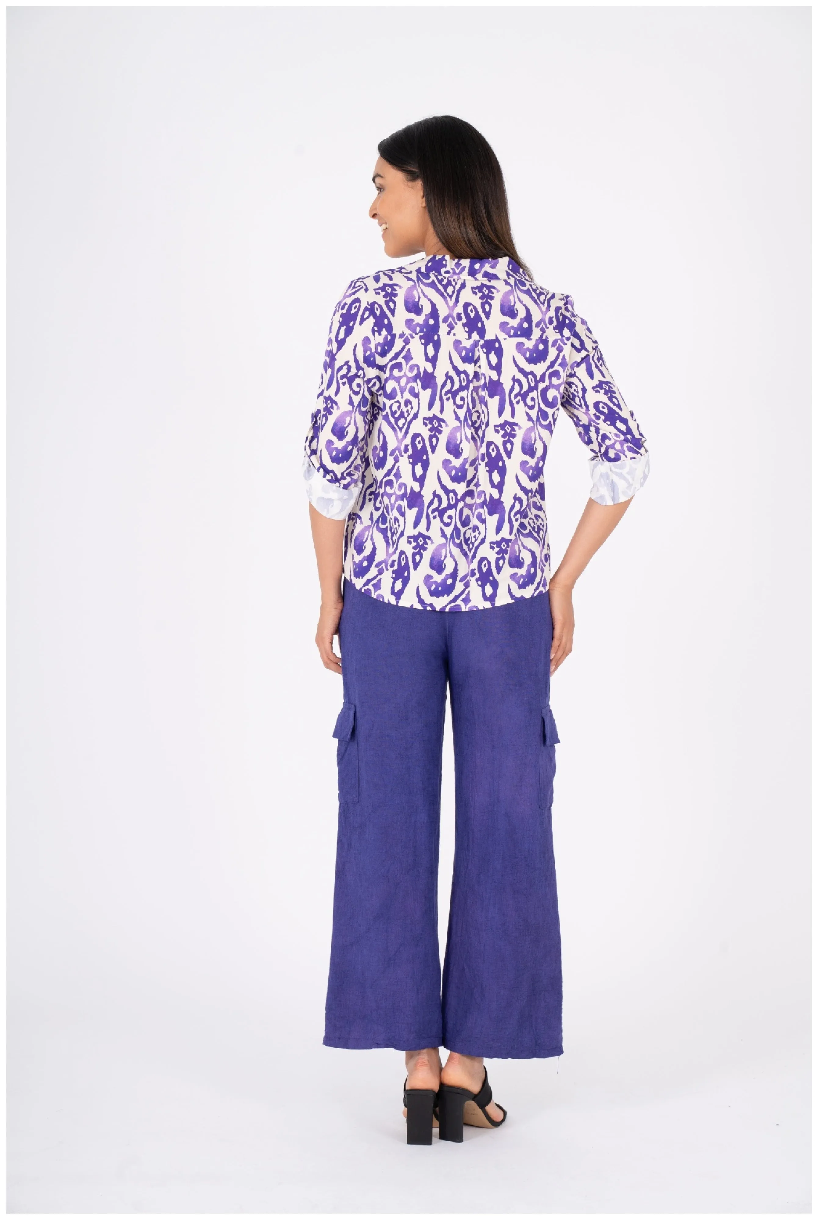 M Made in Italy  Ladies Woven Shirt  Viola Combo