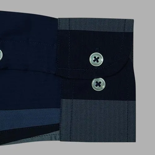 Men's 100% Cotton Checkered Full Sleeves Shirt (Navy)