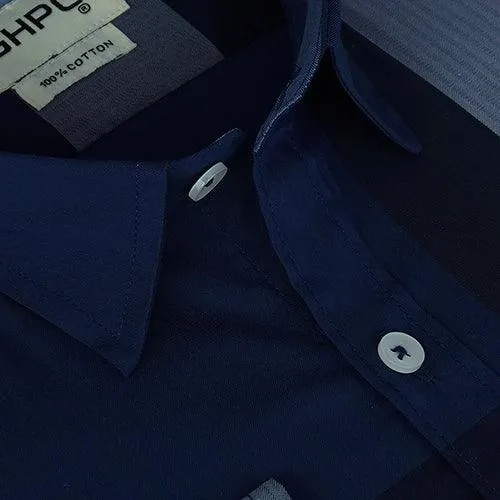 Men's 100% Cotton Checkered Full Sleeves Shirt (Navy)