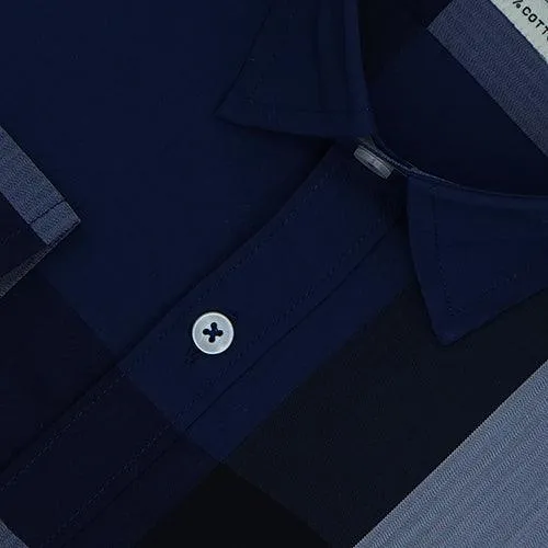 Men's 100% Cotton Checkered Full Sleeves Shirt (Navy)