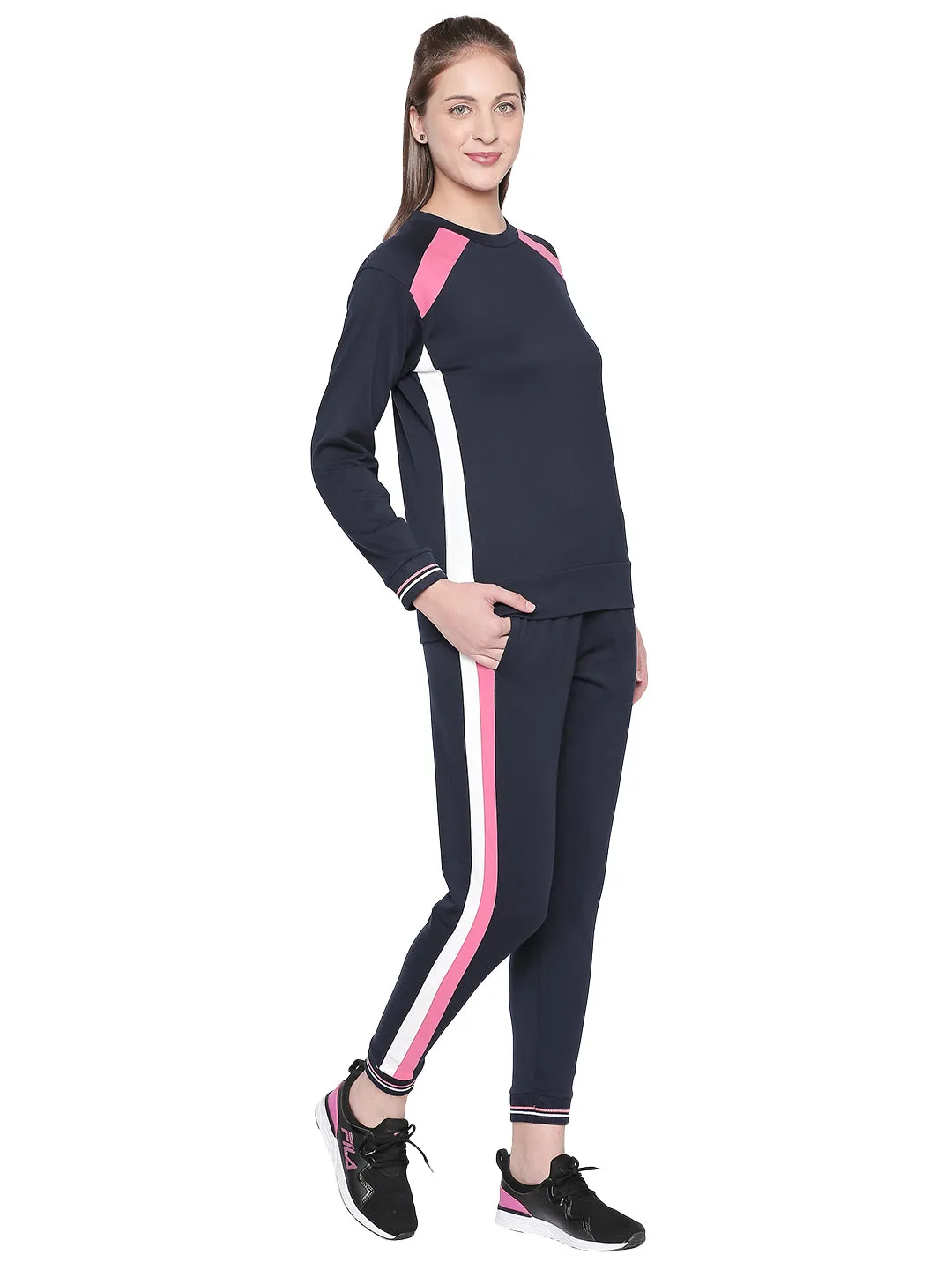 Navy Blue Joggers with Side Stripe