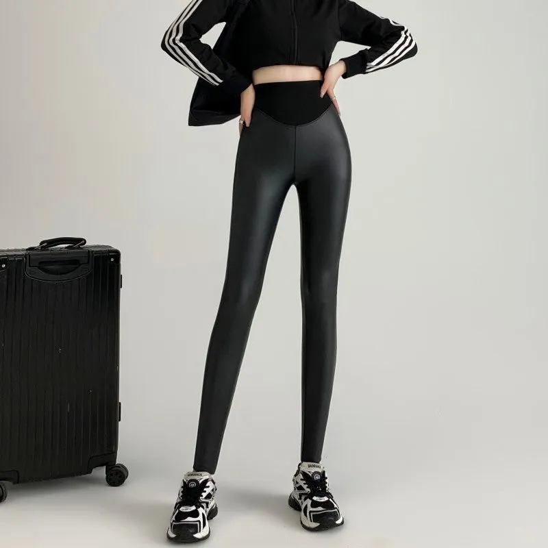 New Autumn And Winter Stretch Tight Leather Pants Pu Matte Thin Velvet Weight Loss Pants Leggings