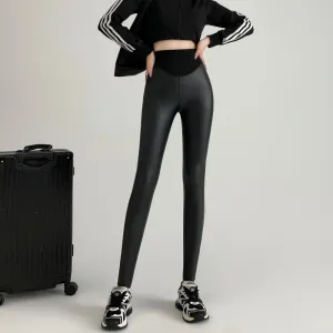 New Autumn And Winter Stretch Tight Leather Pants Pu Matte Thin Velvet Weight Loss Pants Leggings