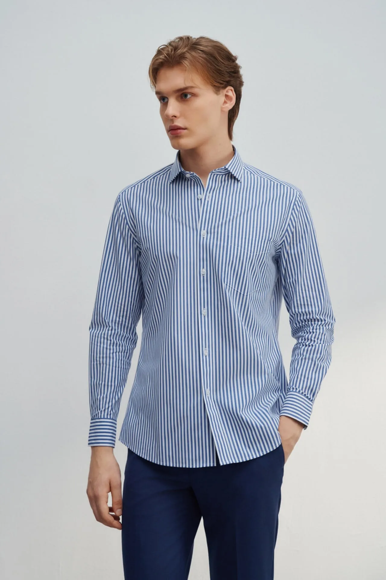 Non-Iron Easy Care Smart Fit Stripe Shirt with Pocket