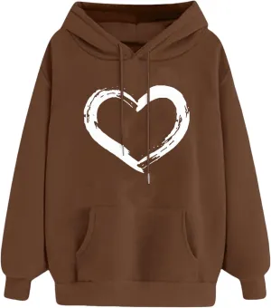 Oversized Hoodies for Women Plus Size Heart Graphic Sweatshirts Long Sleeve Shirts Hooded Top Streetwear with Pocket