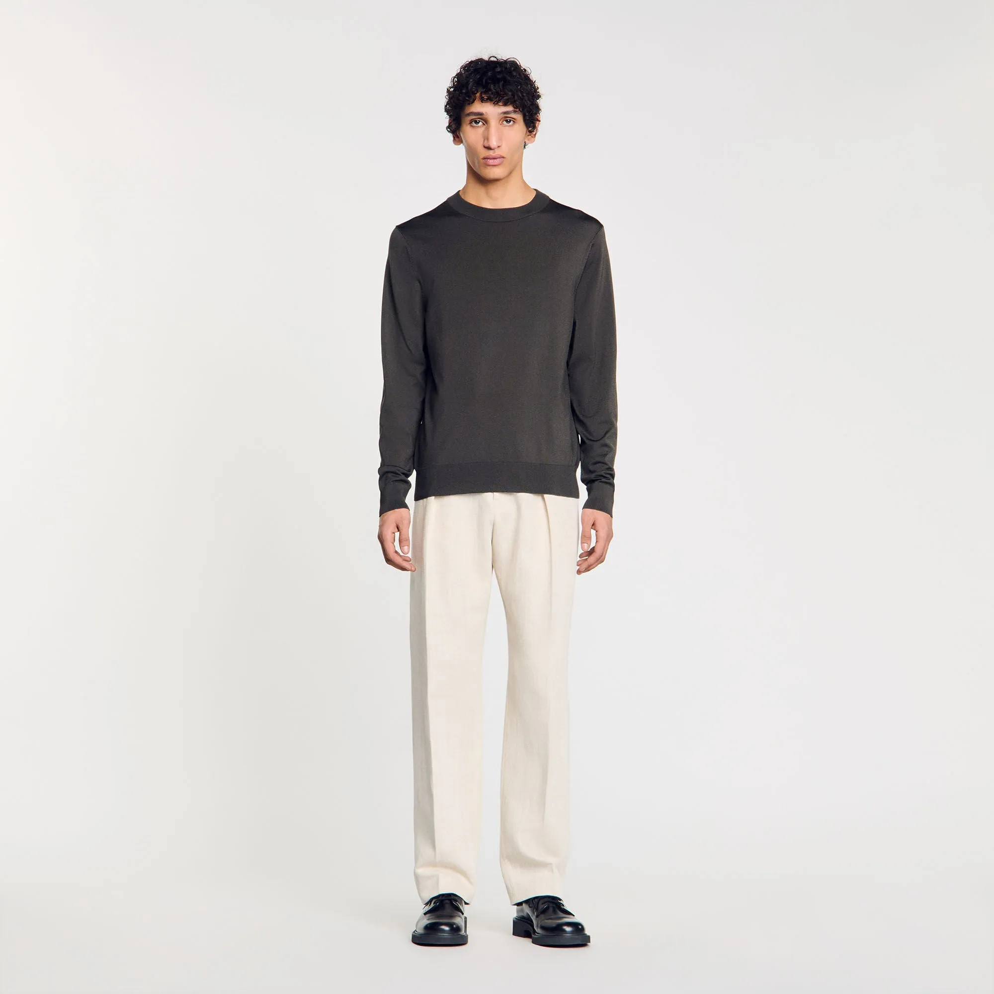 Pablo Crewneck Fine Knit Jumper Dark Kaki.