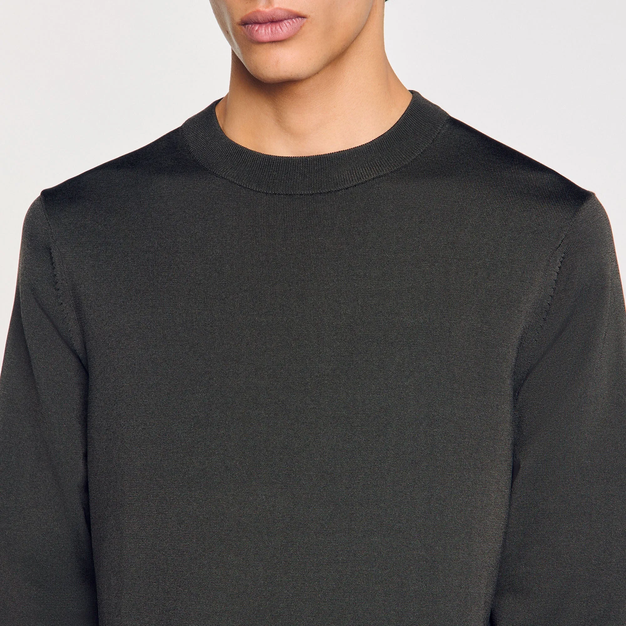Pablo Crewneck Fine Knit Jumper Dark Kaki.