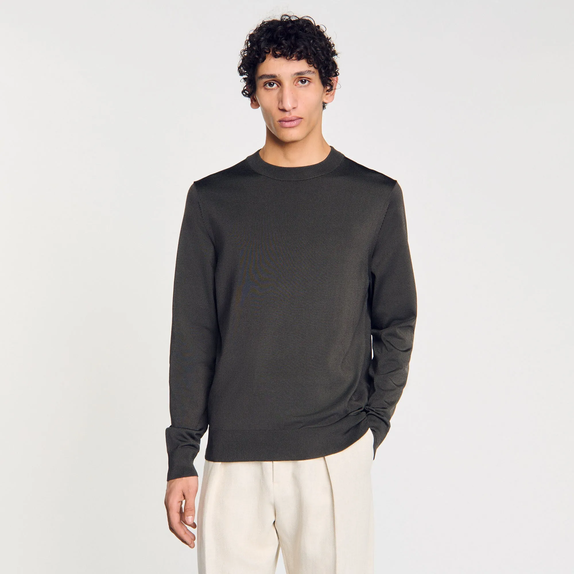 Pablo Crewneck Fine Knit Jumper Dark Kaki.