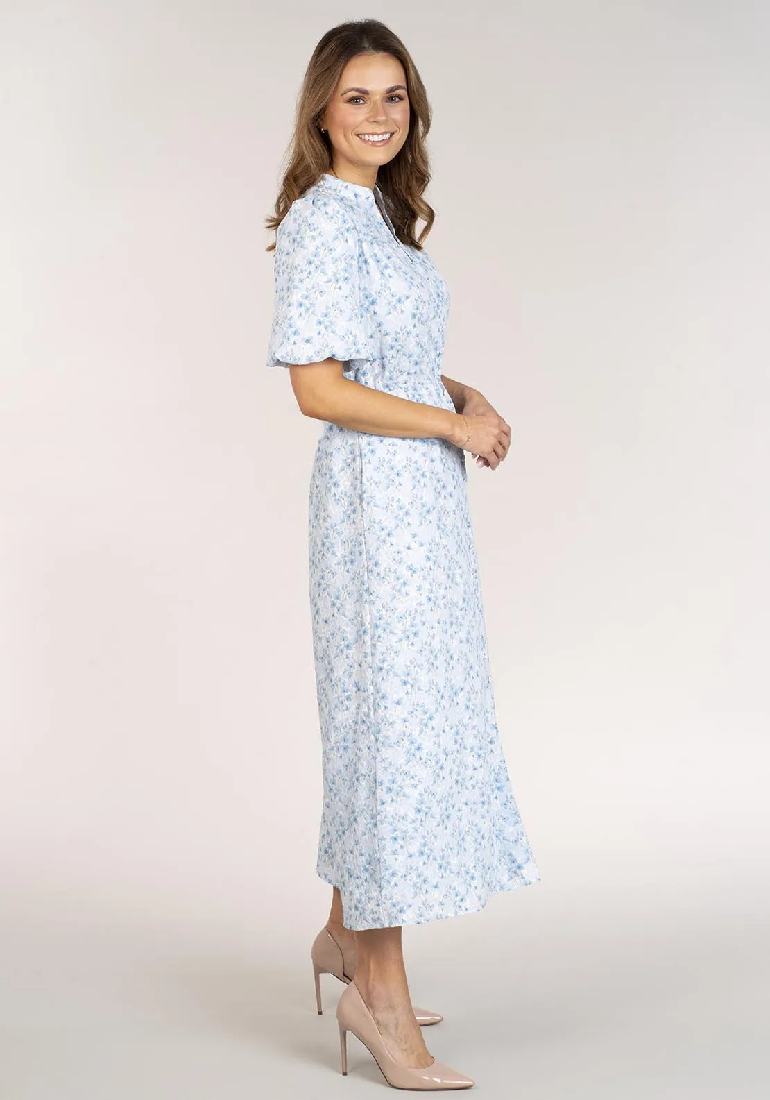 Printed Dress With Buttons - Blue