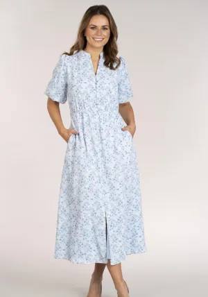 Printed Dress With Buttons - Blue