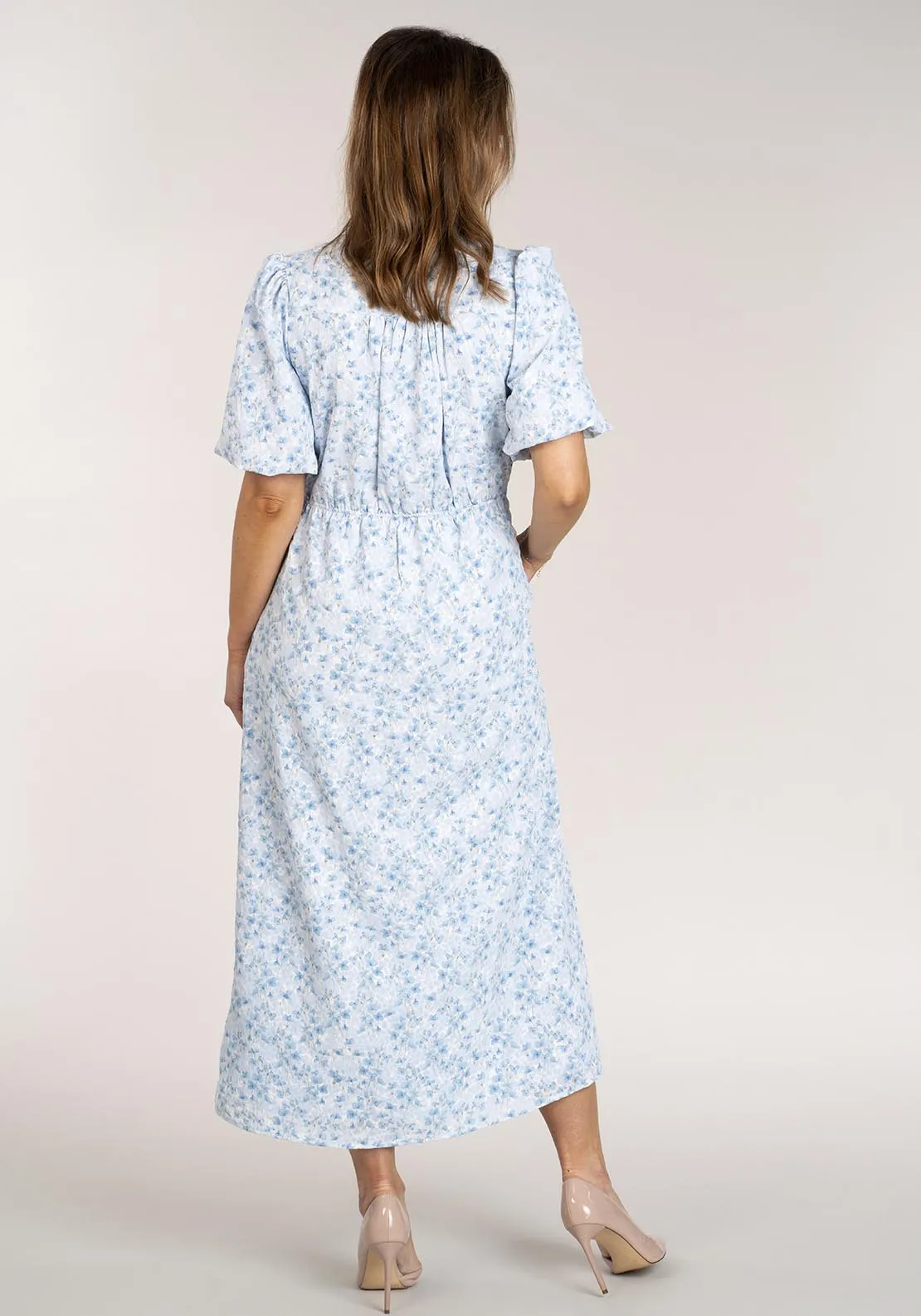 Printed Dress With Buttons - Blue