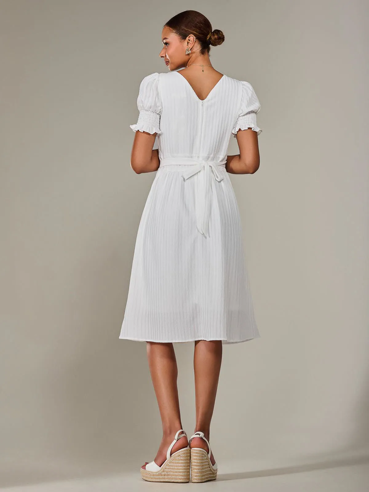 Puff Sleeve Midi Dress, White