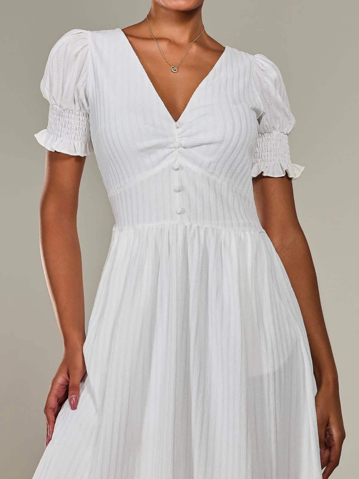 Puff Sleeve Midi Dress, White