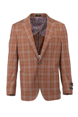 Saffron Orange with Windowpane Dolcetto/THP Modern Fit half lined, Pure Wool Jacket by Tiglio Luxe