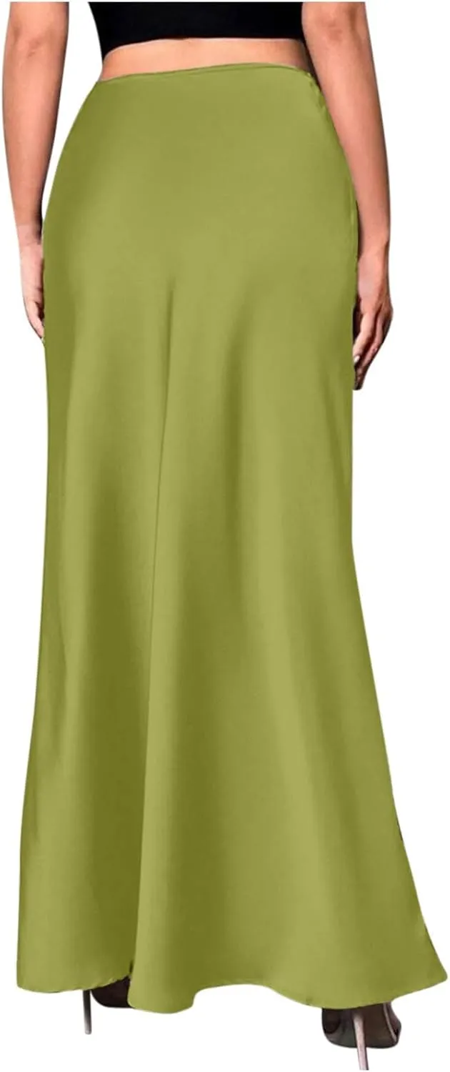 Satin Silk Skirt for Women Solid Color High Waisted Cocktail Party Wedding Skirts Summer Casual Sexy Mermaid Skirts