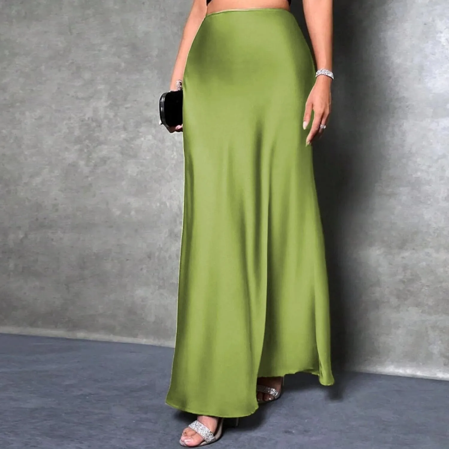 Satin Silk Skirt for Women Solid Color High Waisted Cocktail Party Wedding Skirts Summer Casual Sexy Mermaid Skirts