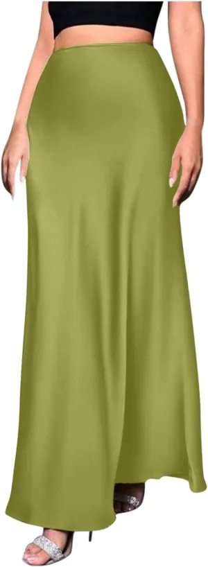 Satin Silk Skirt for Women Solid Color High Waisted Cocktail Party Wedding Skirts Summer Casual Sexy Mermaid Skirts