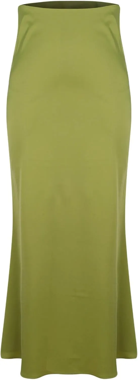 Satin Silk Skirt for Women Solid Color High Waisted Cocktail Party Wedding Skirts Summer Casual Sexy Mermaid Skirts