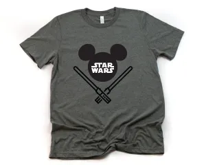 Star Wars Mickey Head Adult T Shirt - Star Wars Fan T-shirt - Star Wars Lover Gift -Light Saber