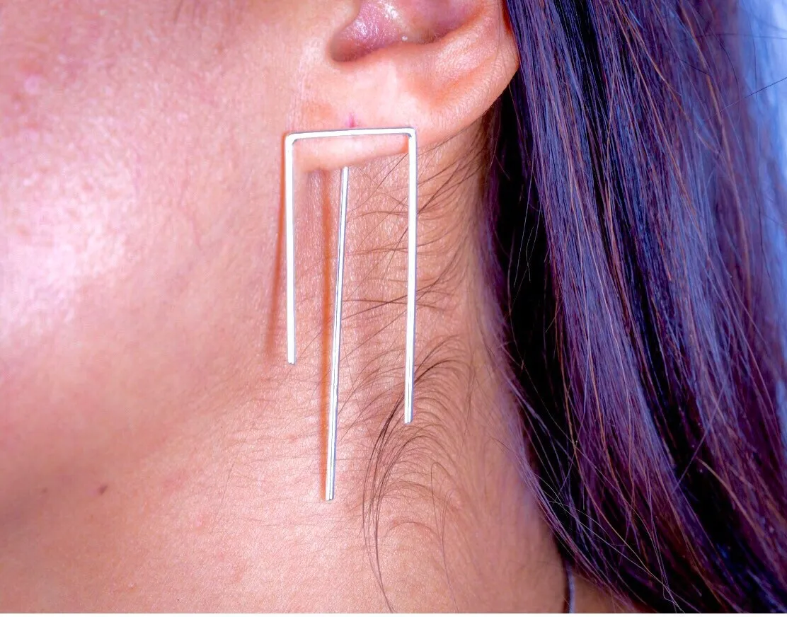 Sterling silver Abstract Trident earrings, Modern Earring, geometric post earrings, Artsy gift for her