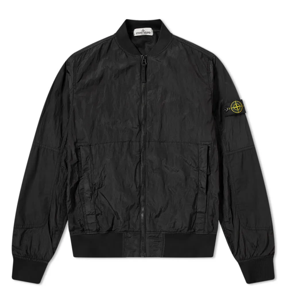 Stone Island Junior Black Nylon Metal Bomber Jacket