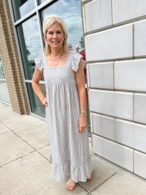 Striped Gauze Flutter Sleeve Maxi Dress