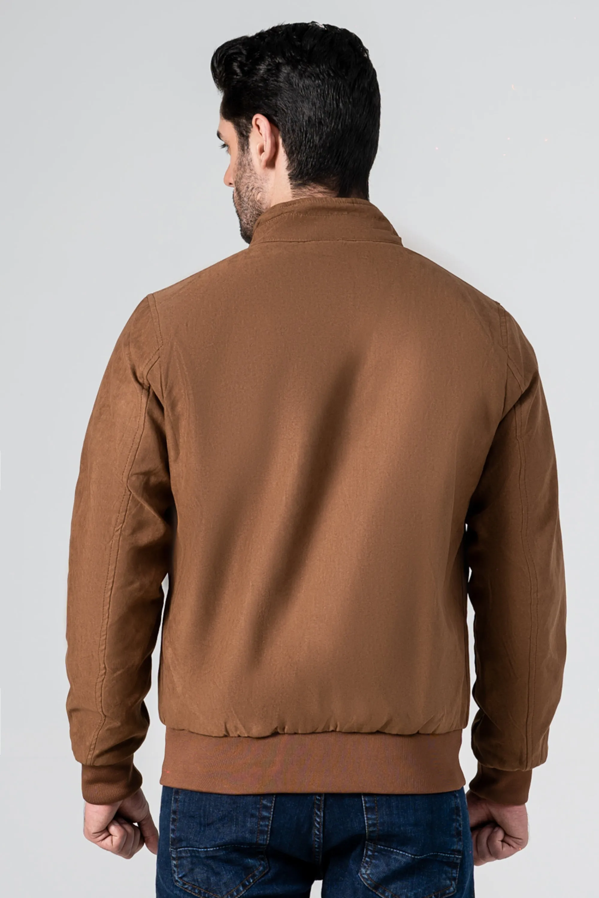 SUEDE ZIP FRONT JACKET BROWN