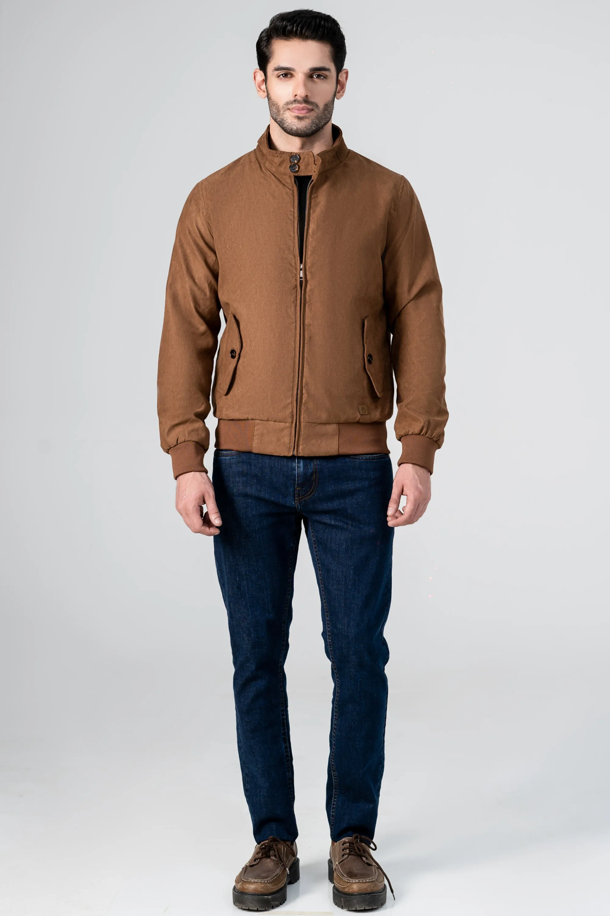 SUEDE ZIP FRONT JACKET BROWN