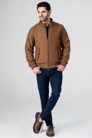 SUEDE ZIP FRONT JACKET BROWN