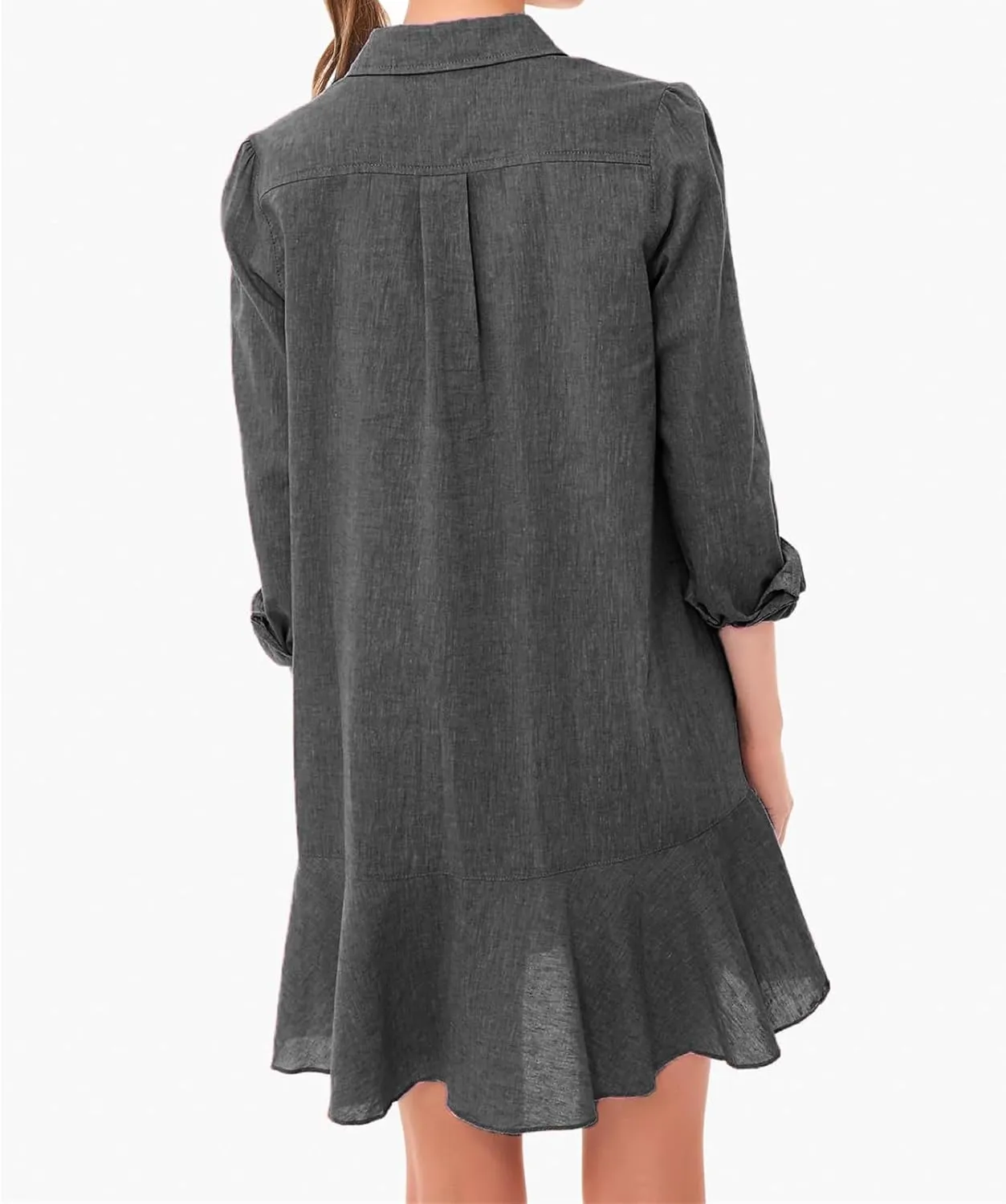 Summer Dresses for Women 2025 Button Down Collared Shirts Dress Loose Fit Business Dresses Ruffle Hem Mini Dress