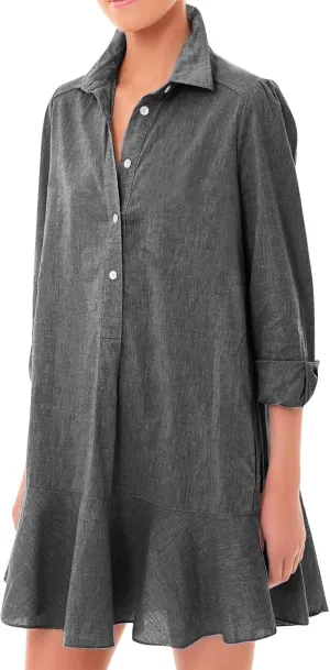 Summer Dresses for Women 2025 Button Down Collared Shirts Dress Loose Fit Business Dresses Ruffle Hem Mini Dress