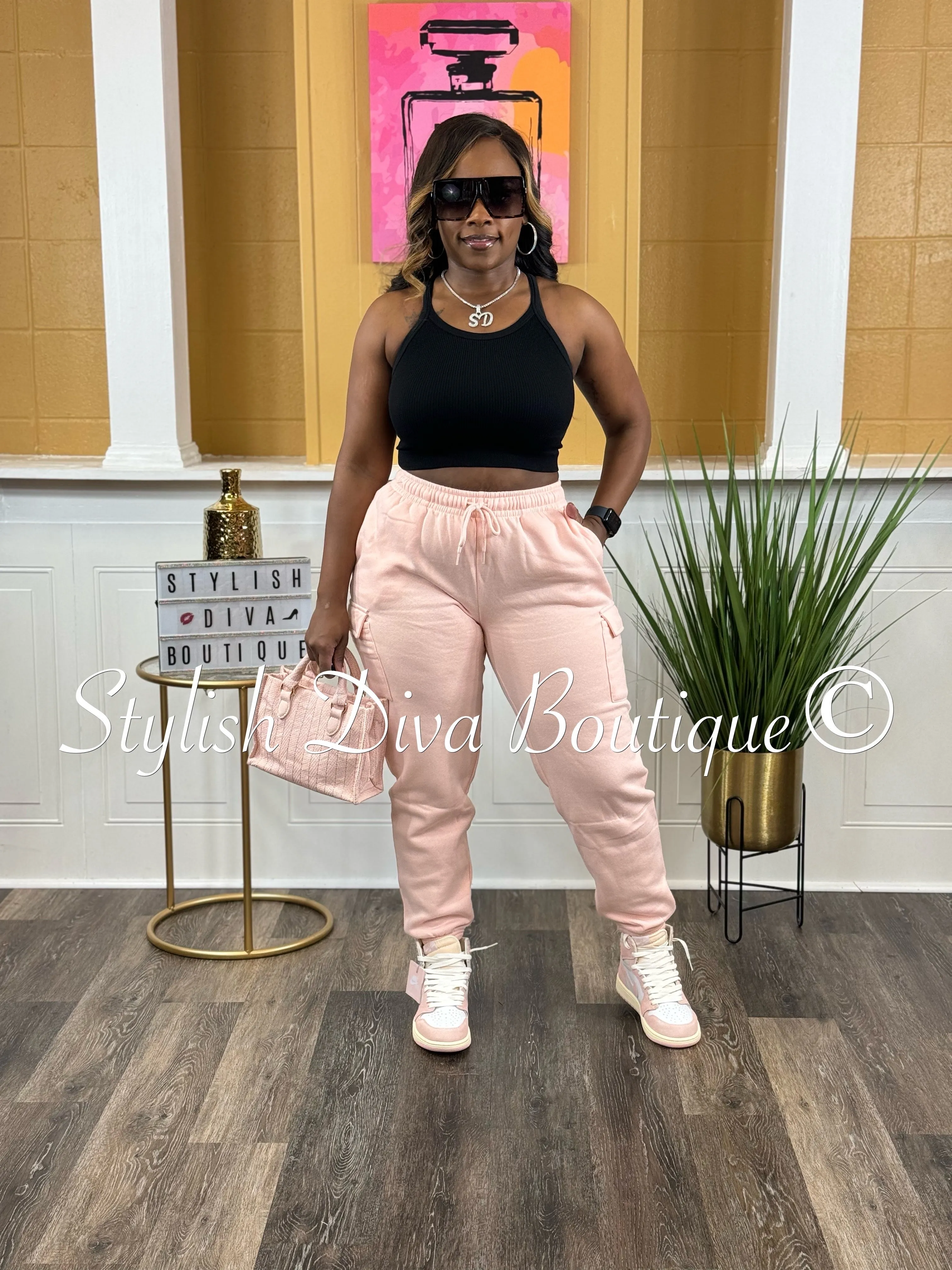 Tilly Oversized Fleece Cargo Joggers (Pink)