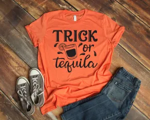 Trick or Tequila - Happy Halloween Adult T Shirt -Drinking Shirt - Funny Halloween Shirt