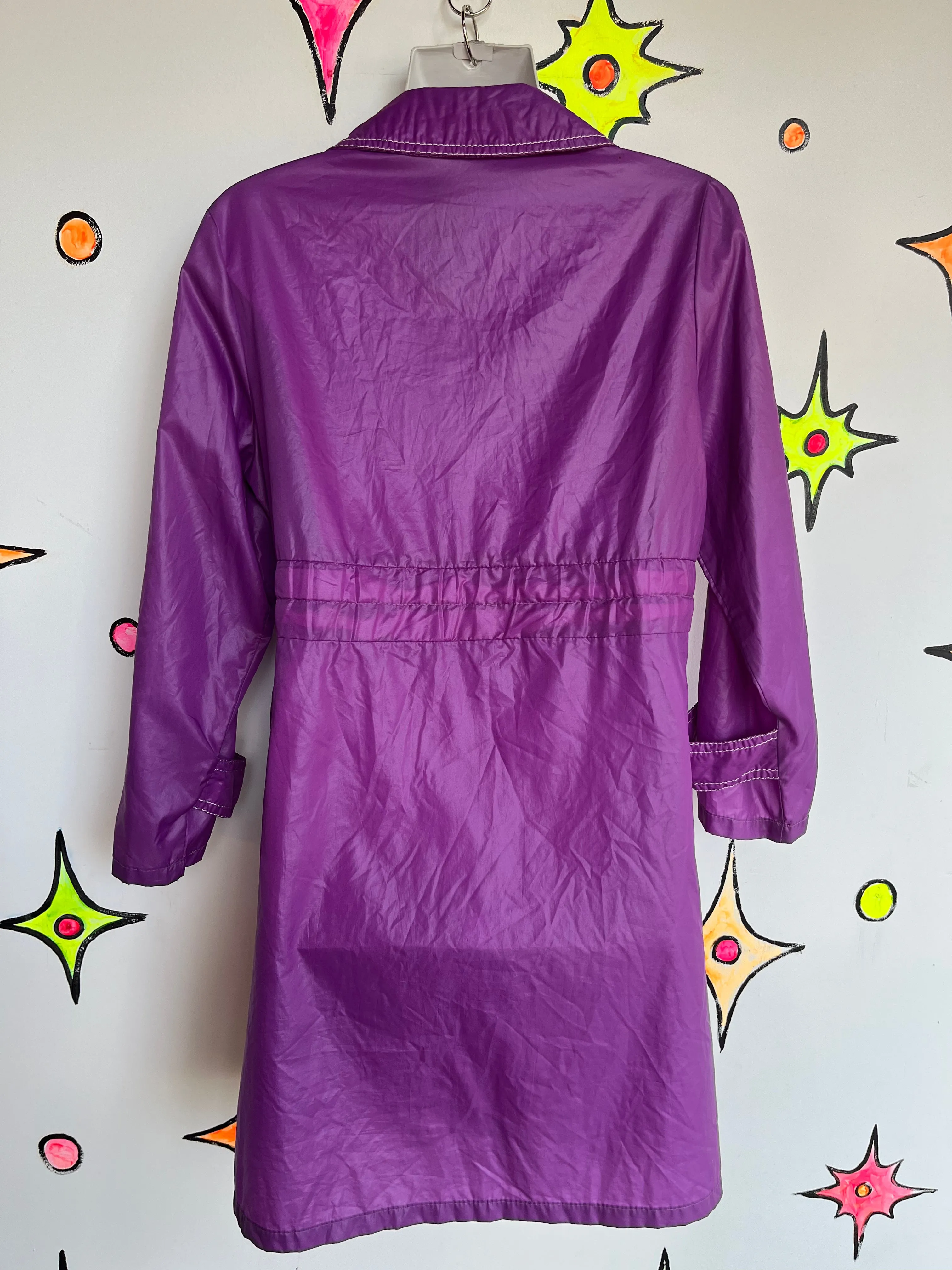 Vintage 60s 70s MOD Purple Nylon Windbreaker Jacket or Mini Dress M L