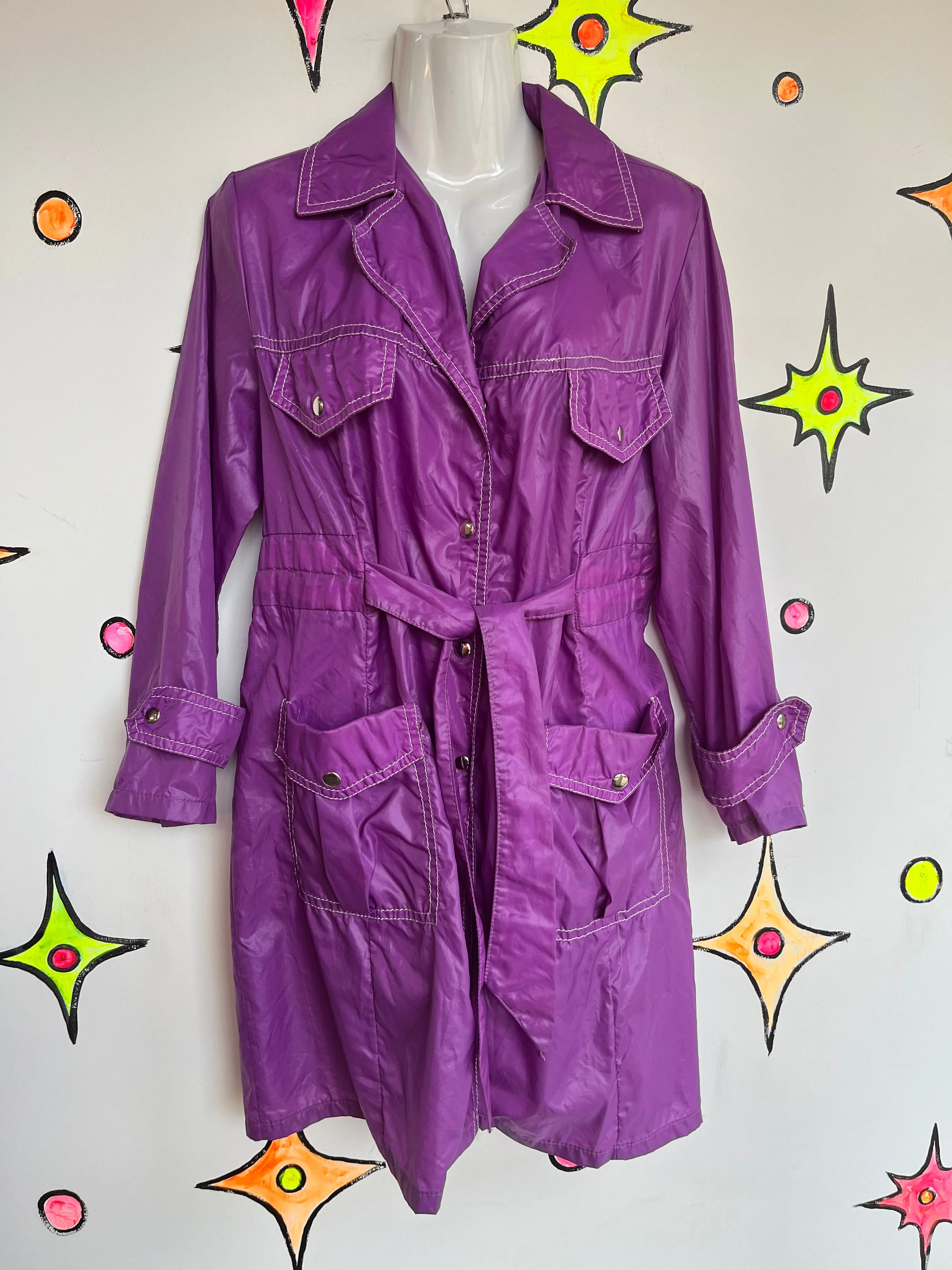 Vintage 60s 70s MOD Purple Nylon Windbreaker Jacket or Mini Dress M L