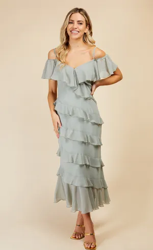 Waterlily Frill Cold Shoulder Midaxi Dress