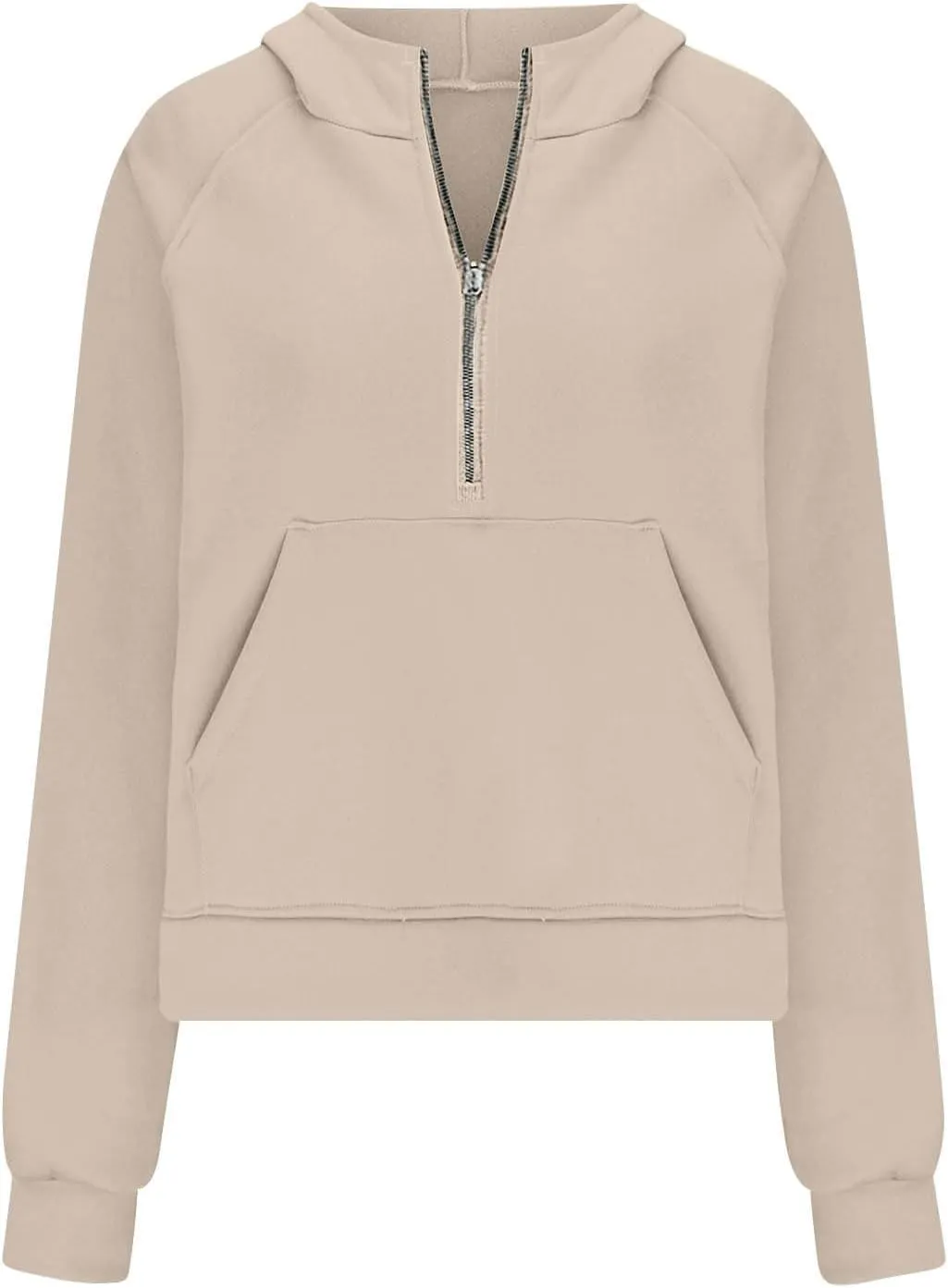 Women Half Zip Hoodies Pullover Long Sleeve Solid Corded Sweatshirt Oversized Casual Trendy Fall Outfit with Kangaroo Pocket