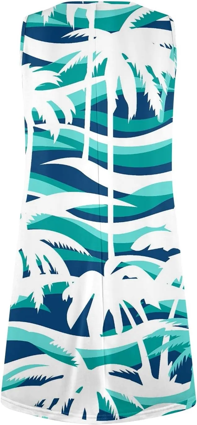 Womens Casual Crew Neck Tank Dresses Floral Hawaiian Beach 2025 Spring Summer Sundress Vacation Sleeveless Dress