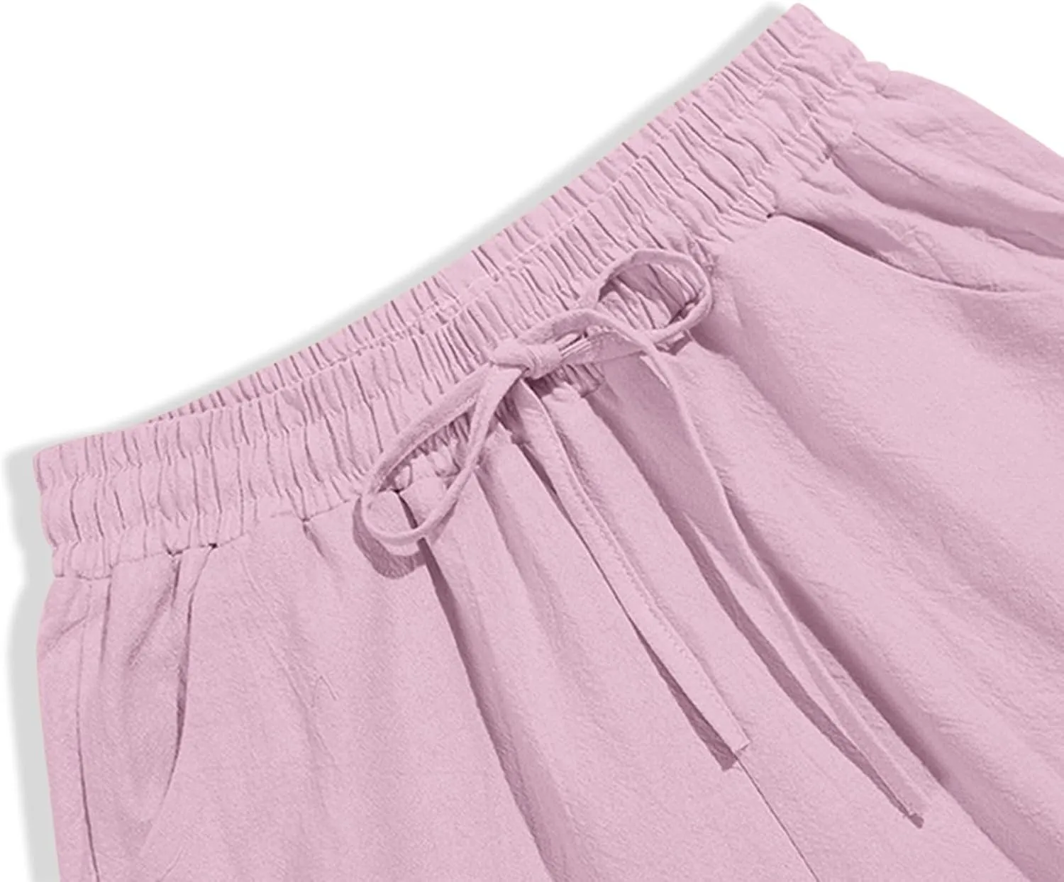 Women's Cotton Linen Straight Leg Pants Lightweight Elastic Waist Drawstring Casual Trousers with Pockets Summer