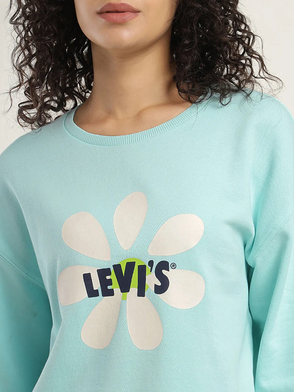 Women's Graphic Light Blue Crew Neck Sweatshirt