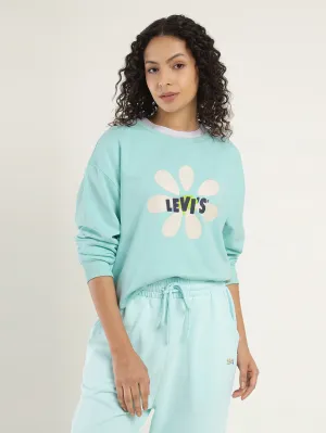 Women's Graphic Light Blue Crew Neck Sweatshirt