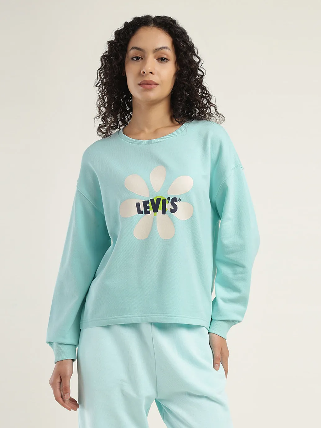 Women's Graphic Light Blue Crew Neck Sweatshirt