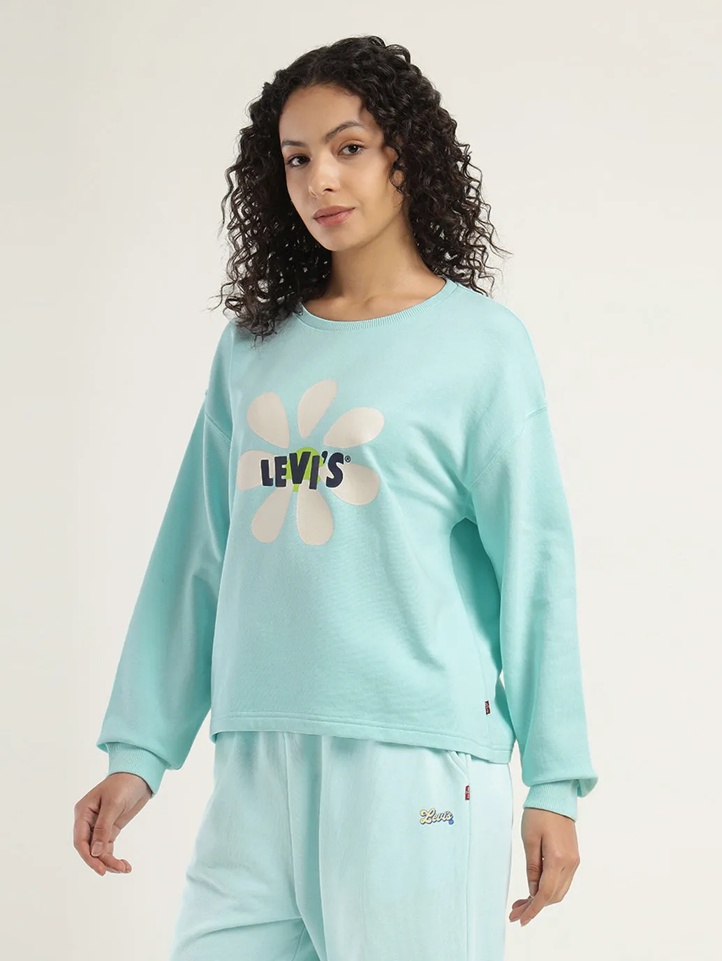 Women's Graphic Light Blue Crew Neck Sweatshirt
