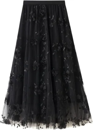 Women's Midi Tulle Skirt Elastic Waist Plus Size Mesh Formal Prom Party Tutu Skirt A Line Long Skirt