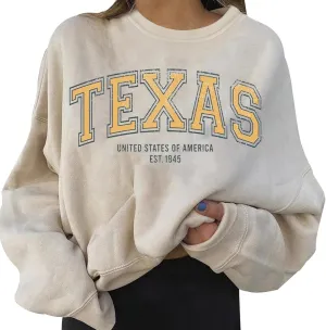 Women's Oversized Sweatshirt TEXAS Print Crewneck Long Sleeve Casual Loose Pullover Tops Comfy Fall Sweater