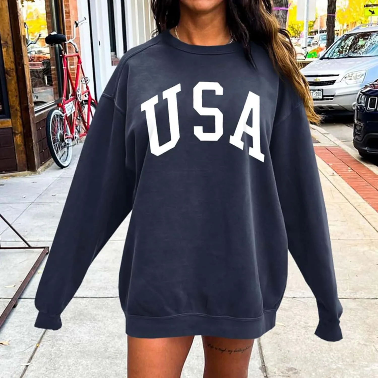 Women's Oversized Sweatshirt TEXAS Print Crewneck Long Sleeve Casual Loose Pullover Tops Comfy Fall Sweater
