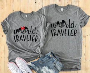 World Traveler Minnie and Mickey Mouse Matching Shirts - Disney Couples Shirt -Epcot World Showcase - Food and Wine Festival